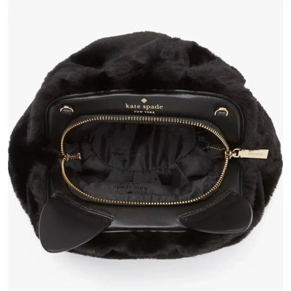 Kate Spade Pitch Purrfect Faux Fur Black Cat Bag NWT